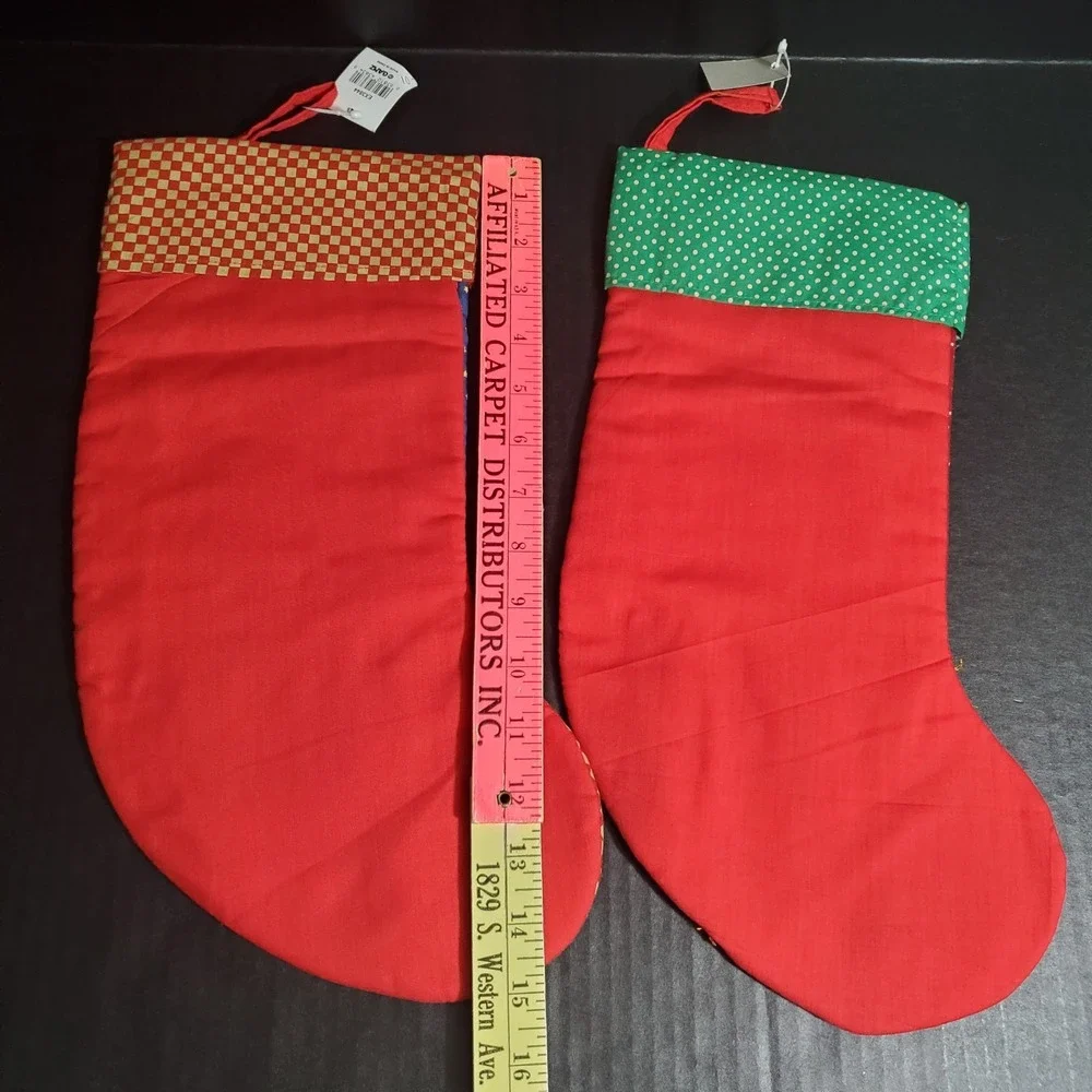 Matching Pair Vintage GANZ Snowman & Angel Patchwork Christmas Stocking Set 15